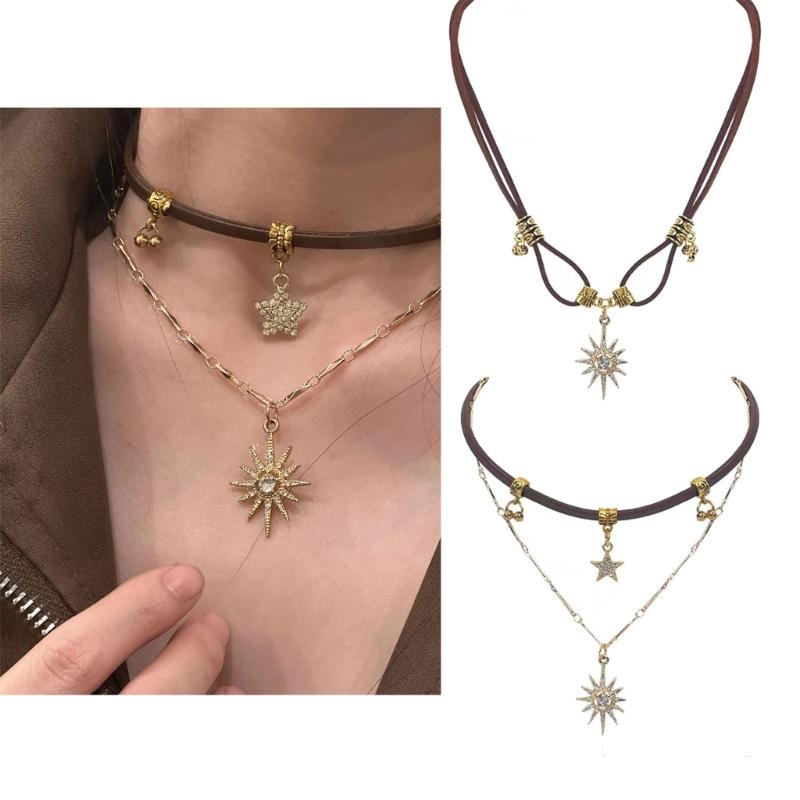 Stylish Sun and Moon Pendant Necklace Clavicle Chain Choker Necklaces Women's Charm Unique Jewelry Gift for Women
