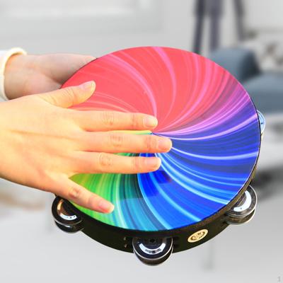 Hand Held Tambourine Drum Bell Double Rows Kids Playing for Party Dancing Game