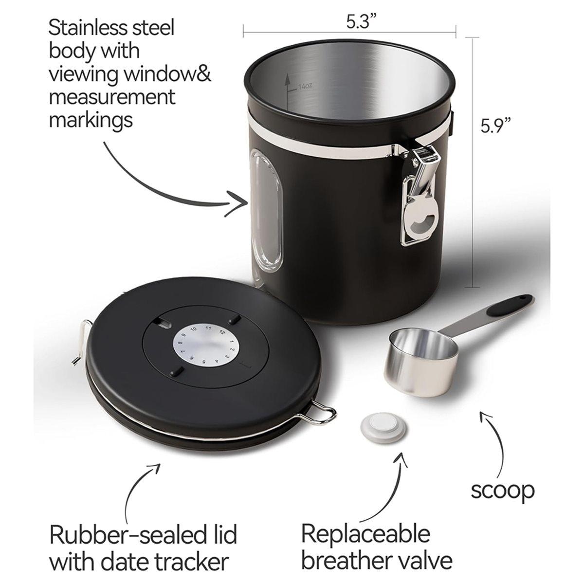 Coffee Canister with Window Airtight 16oz Stainless Steel Storage Container with Date Tracker and Scoop China Mainland 5740₽