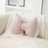 Pink Bow Ribbon Couch Pillow Imitation Rabbit Fur Comfortable Car Seat Cushion Ins Style Simple Back Cushion
