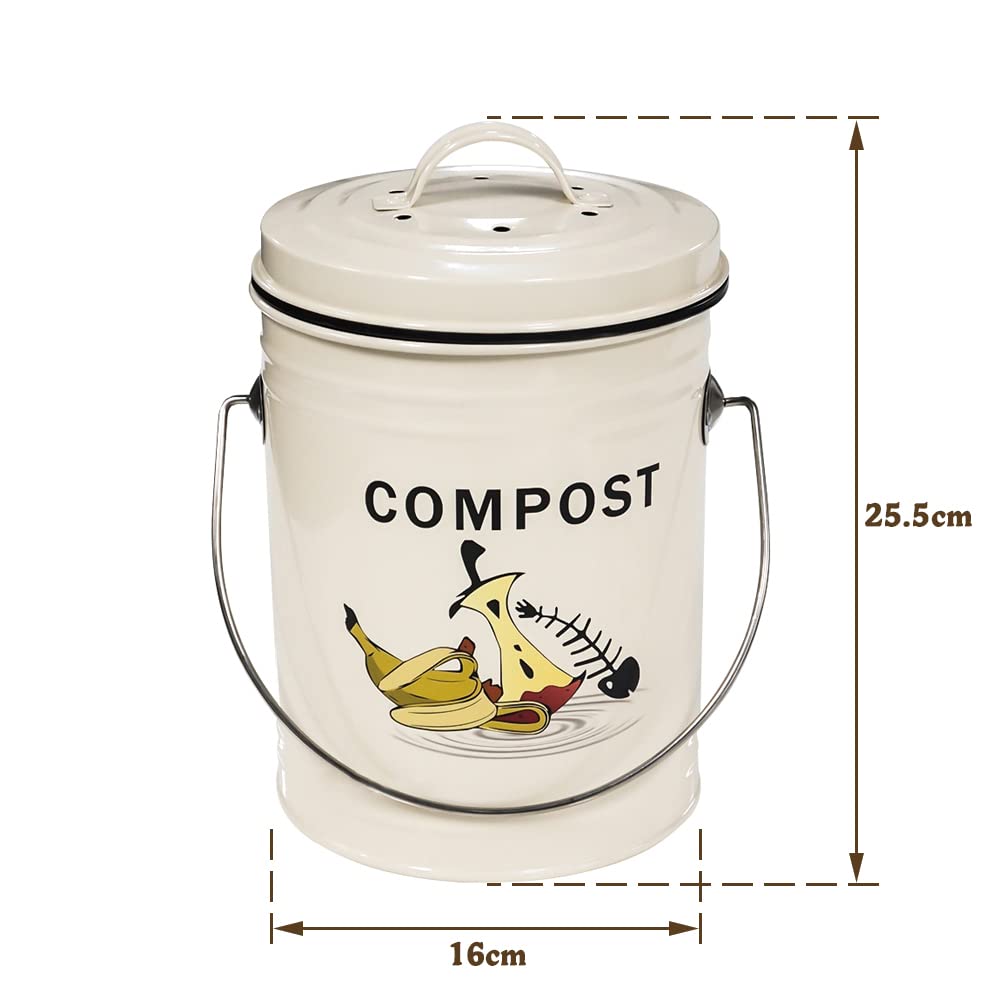 SOTECH Compost Small Household Kitchen Counter Compost Bin with Lid and Inner Bucket Garbage Compost (White 4.6L)