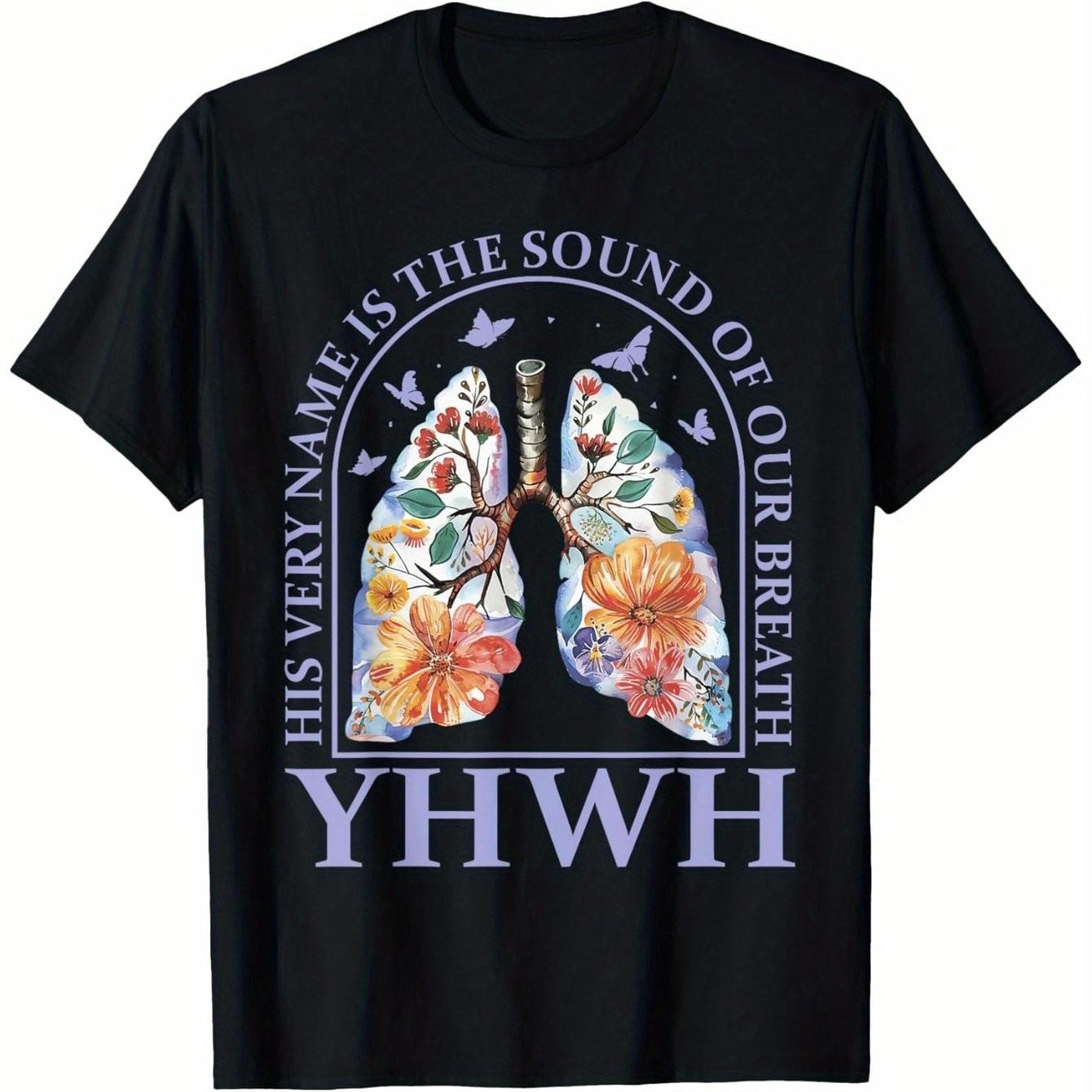 Floral Lungs YHWH Breath Religious Christian Graphic Tee Casual Cotton TShirt S
