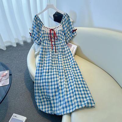 A New Summer Women's Dress with A Country-style Patterned Cinched Waist and A Fresh Mid-length Dress