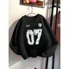 European Sizes Black Glitter Number 07 Girls' Hoodie, Round Neck, Western Style, Long Sleeve, Multi-Colored.