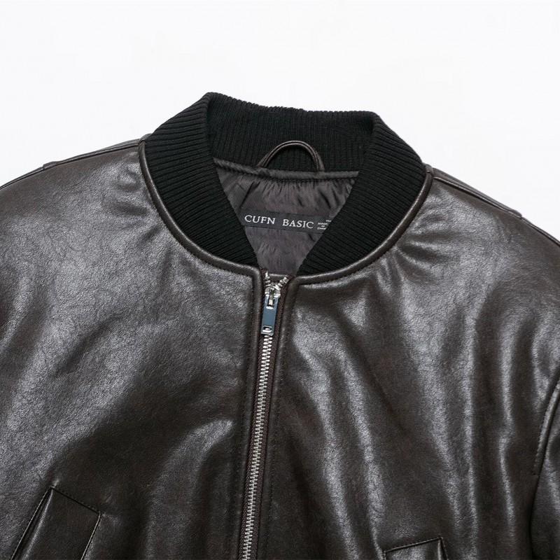 Womens Faux Leather Pilot Jacket Streetwear Short Length Stand Collar Zip Up Casual Outerwear
