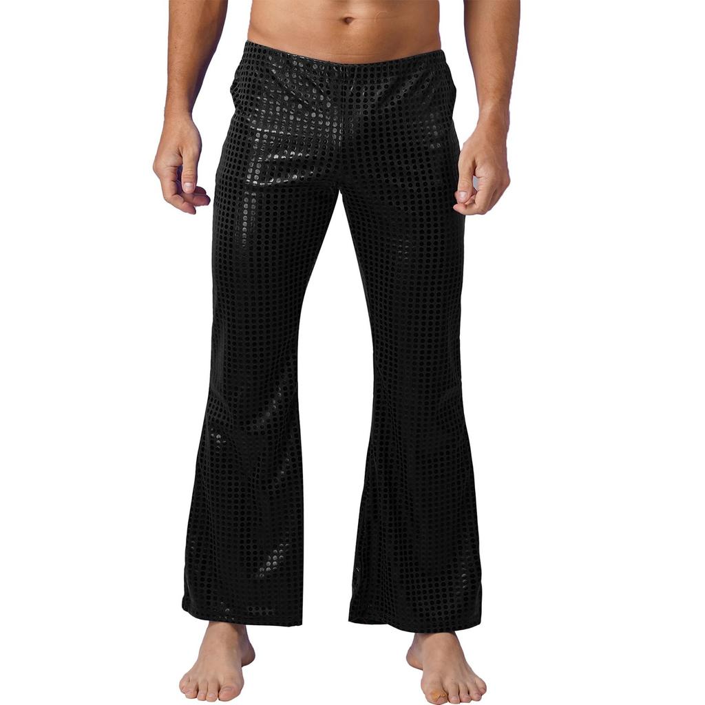 Herren Nachtclub BühnenkostümeMetallic Hose Herren Pailletten 80er Party Disco Glitzer Lange Tanzhose