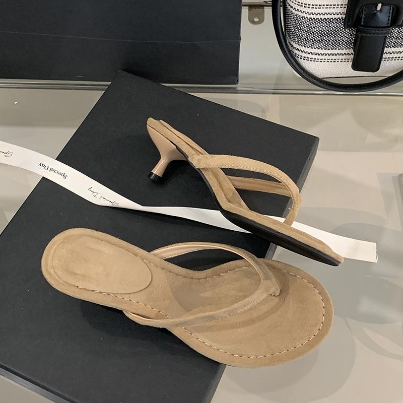 

Fashion Bailamos 2025 Summer Thin High Heel Women Slipper Fashion Narrow Band Slip On Ladies Flip Flop Outdoor Dress Sandal Slides Shoe 40 хаки