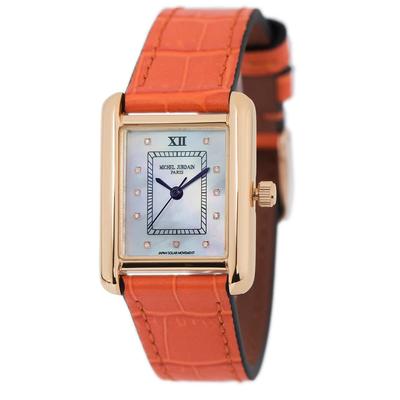 MICHEL JURDAIN MJ-7100 Ladies Solar Watch Natural Diamond & Pearl Dial Orange Leather