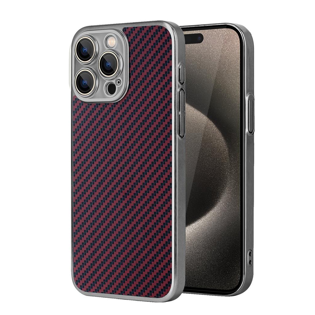 New Applicable Iphone15 Electroplated Carbon Fiber Mobile Phone Case Apple 15ProMax Lens Film Anti-drop Protective Case