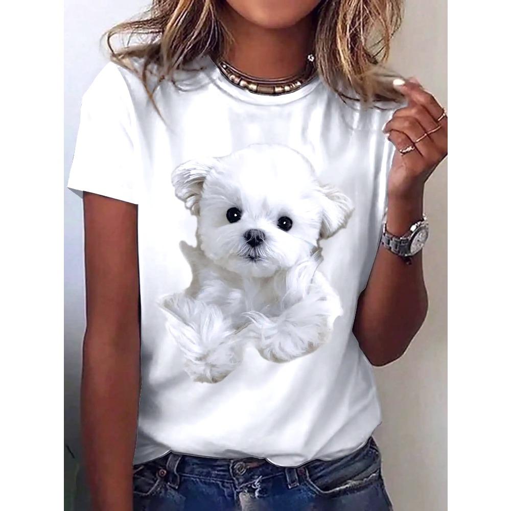 

Women s Dog Print Round Neck T-Shirt Graphic Tees Women Tops Short Sleeve T-Shirt Korean Fashion Women s Summer New Clothes Y2k M