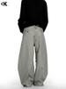 11KN Retro Gray Striped Wide-Leg Suit Pants for Men and Women - Versatile, Trendy, and Slimming Casual Wear