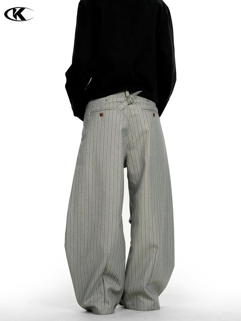 11KN Retro Gray Striped Wide-Leg Suit Pants for Men and Women - Versatile, Trendy, and Slimming Casual Wear