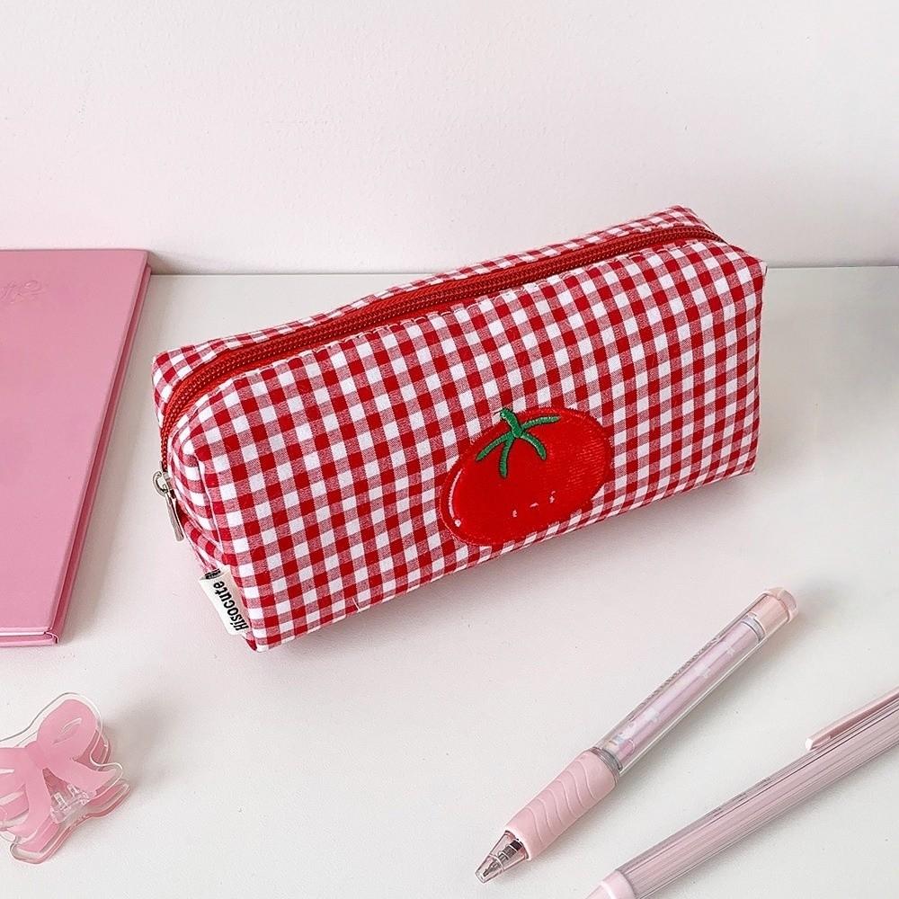 Cloth Checkered Korean Style Pencil Case Tomato Pen Bag Pencil Pouch Girl Kids Children