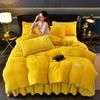 Solid color milk fleece four-piece set, winter thickened warm student dormitory bed sheet four-piece set