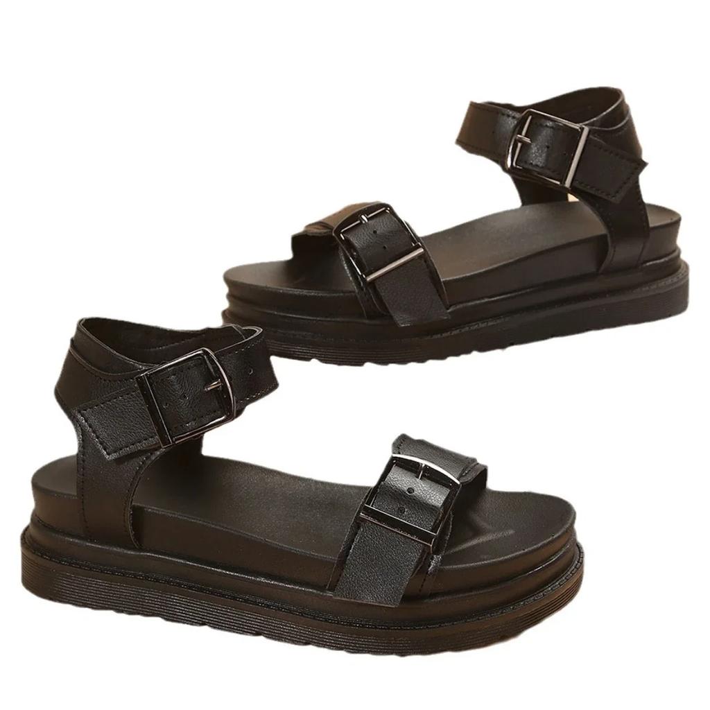 2025Summer Oversized Women's Shoes New Thick Sole Solid Color Sponge Cake Soft Sole Roman Sandals Beach Casual Shoes