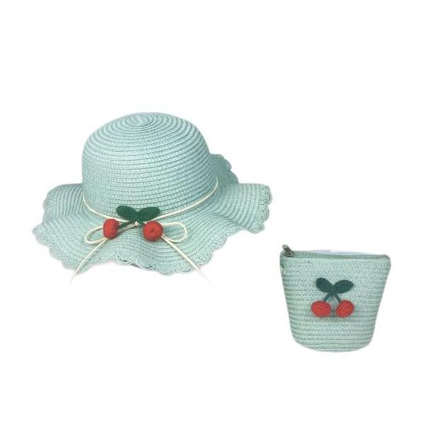 Kids' Cherry Wave Straw Sun Protection Beach Bucket Hat & Bag Set