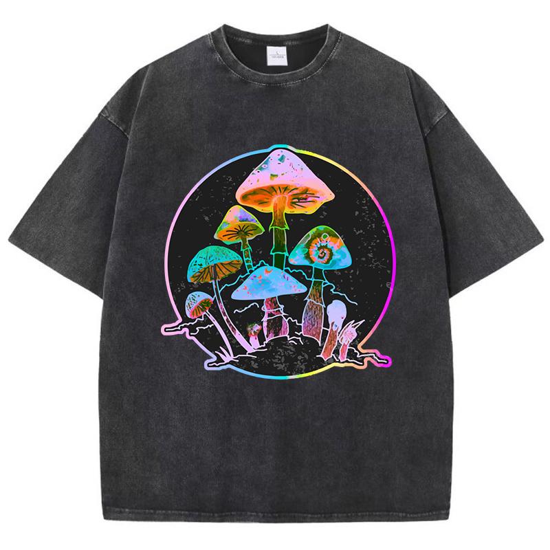 Garden Of Shrooms Classic Tprint Washed T-Shirt Women Summer Loose Clothes Cotton Hip Hop Streetwear O-Neck T Shirt