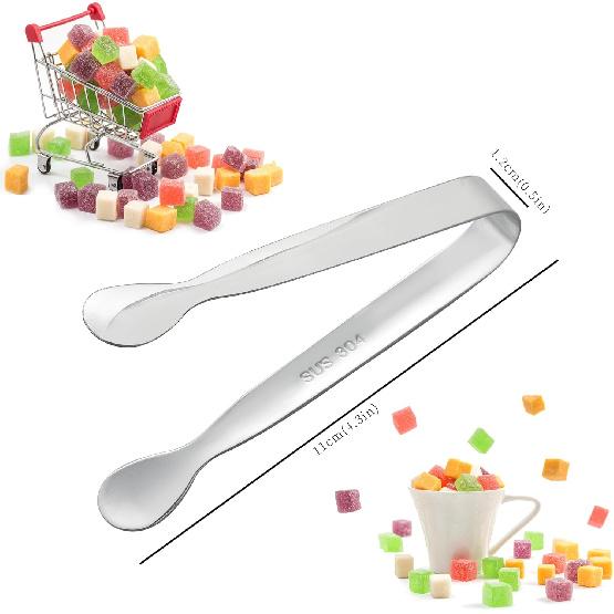 6PCS Mini Small Tiny Tongs, 4.25Inch Kitchen Metal Stainless Steel Small Tongs for Serving Food, Ice, Salad, Toaster, Desserts, Appetizers and
