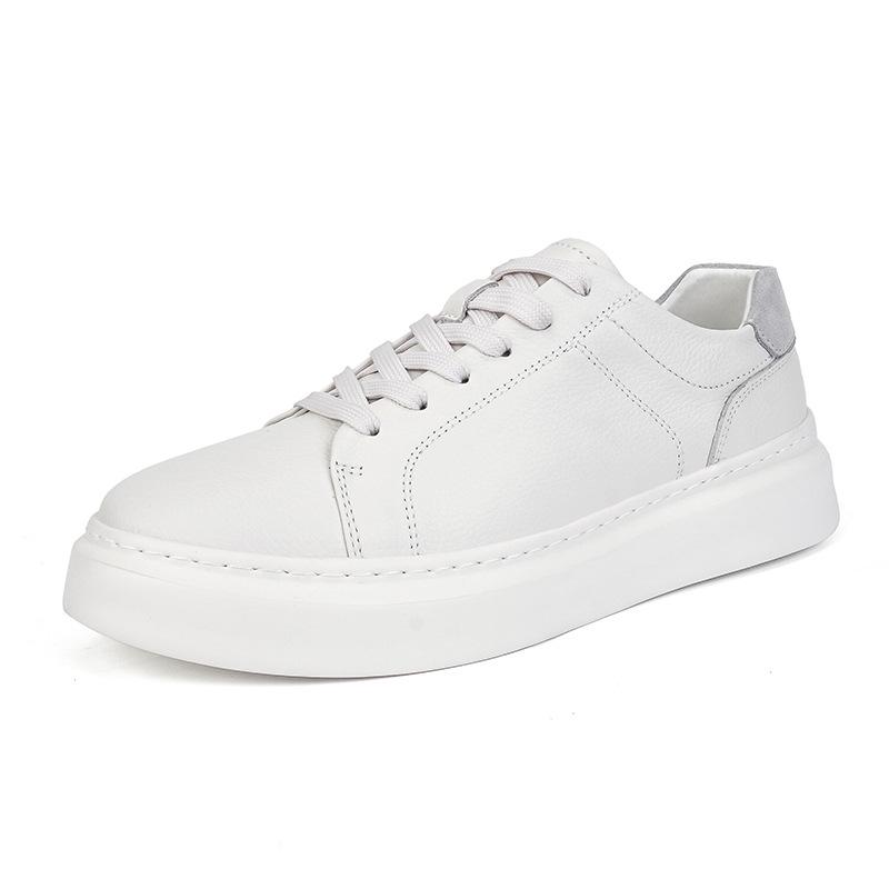 European Men s White Cowhide Sneakers with Thick MD Sole - Casual, Height-Increasing, Sporty Style 41 белый