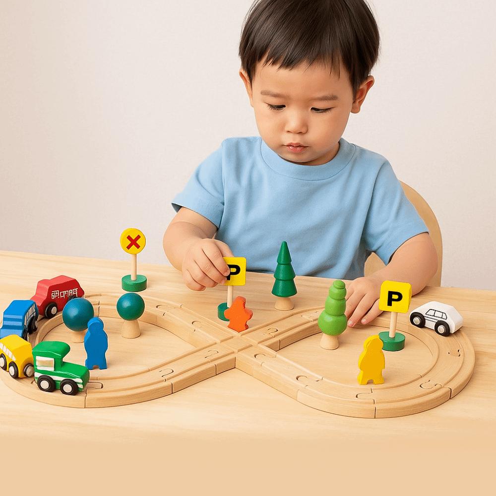 DIY Assembly Children Wooden Train Rail 8-shaped Track Accessories Toy Kids Boys Girls