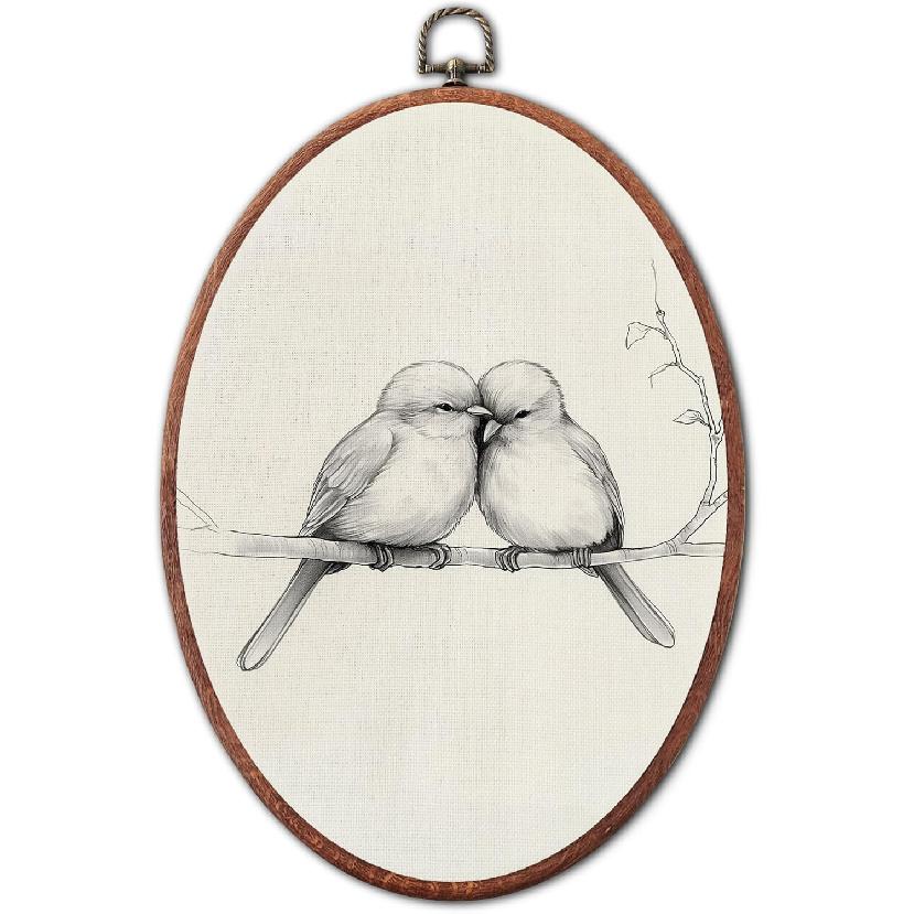XSTWLJ Vintage Hummingbird Wall Art Decor, Floral Botanical Bird Canvas Art Framed, Elegant Cottagecore Oval Wall Hanging Decorations for Home