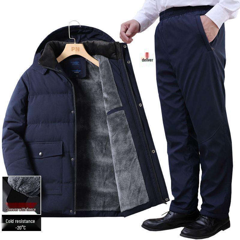Herren Winter Mittellange Verdickte Baumwolljacke für Mittleren Alters & Ältere mit Zusätzlichem Fleece