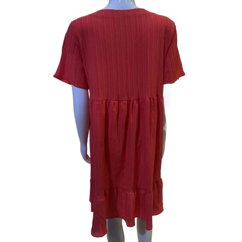 QICED Abiti casual a vita alta con scollo a V a maniche corte con stampa tinta unita primavera estate moda donna