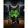 Sleeveless Basketball Jersey with Black and Green Tiger Print, Suitable for Sports and Casual Wear