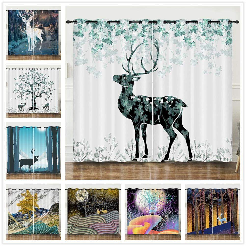 Curtain Animation Cartoon Deer Dream Deer Digital Printing Blackout Curtain Punching