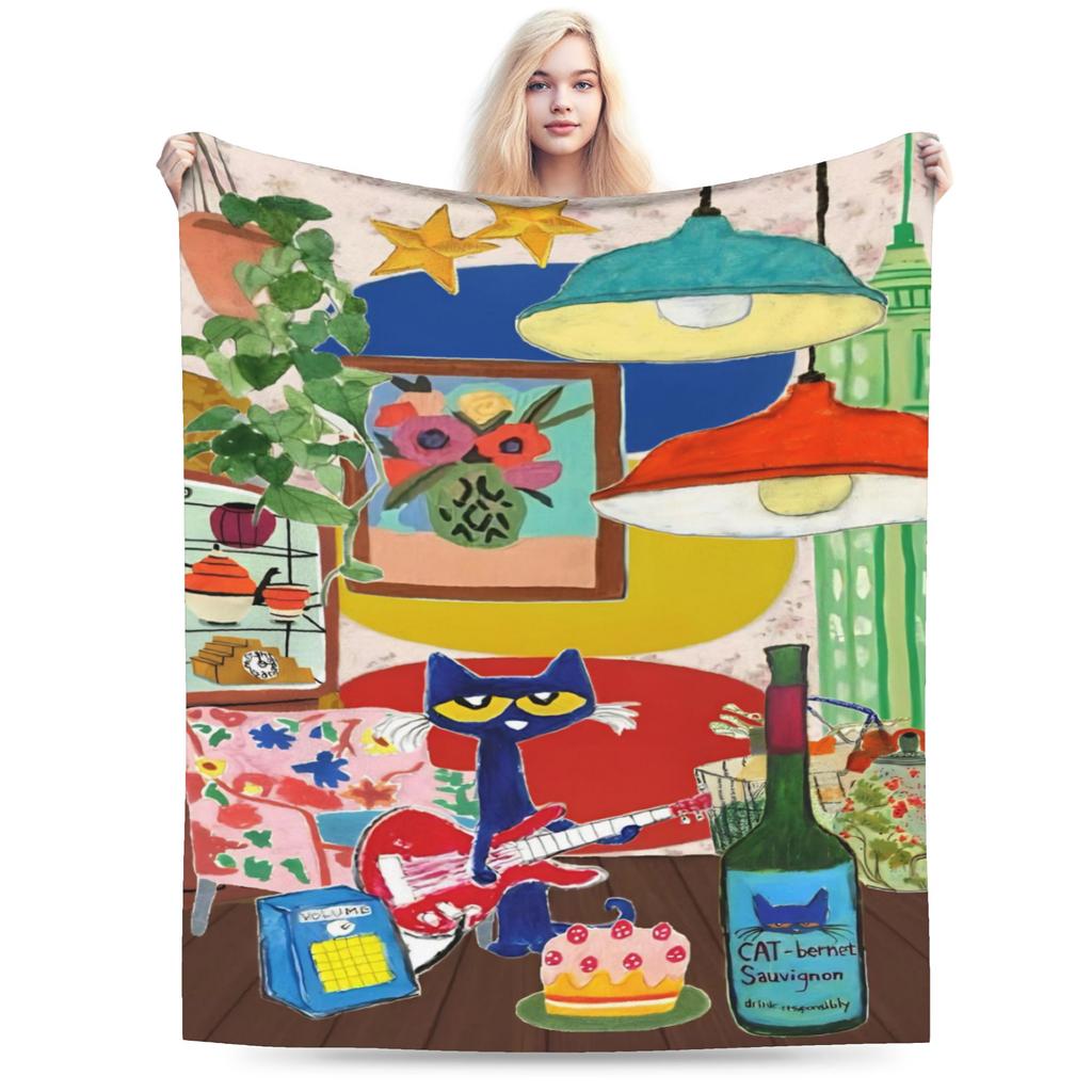 Pete The Cat Blanket Flannel Relax Super Soft Throw Blanket for Bed Bedding Throws