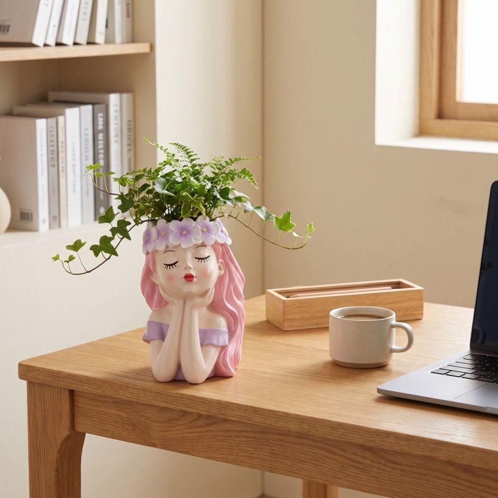 Desktop Storage Flower Pot Resin Fairy Flowerpot Funny Girl Shape Planter Gift for Women