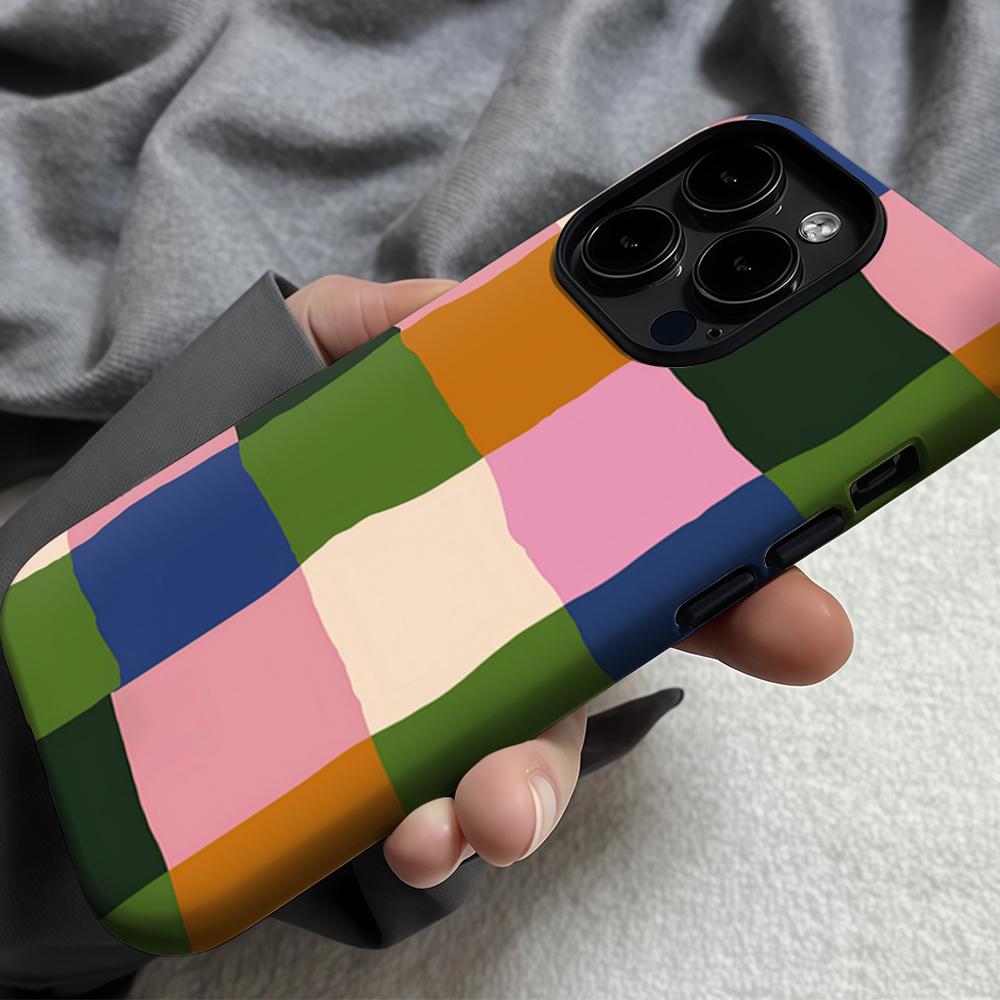 Color Blocks Phone Case for iPhone 17 16 15 14 13 12 11 X XS XR XSMAX 7 8 Air Pro Max Plus Luxury Double-layer Back Cover