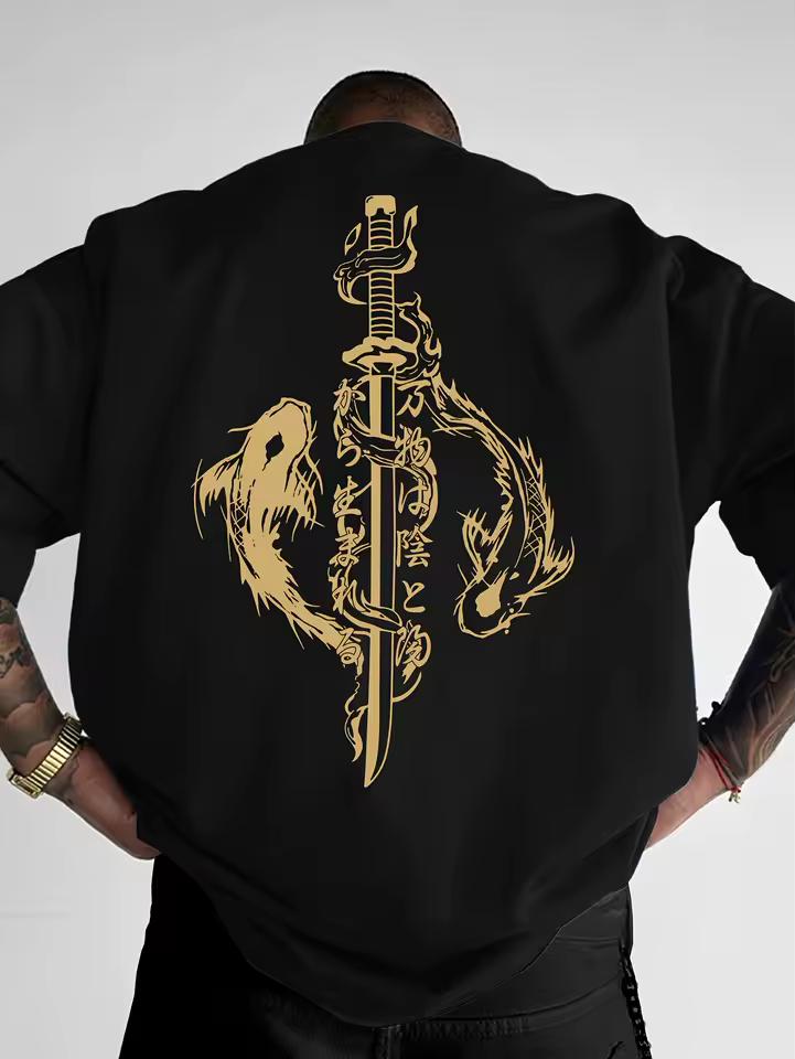 Golden Koi Fish Samurai Katana Graphic T-shirt Japanese Yin Yang Quote Cotton Unisex Oversized Tee