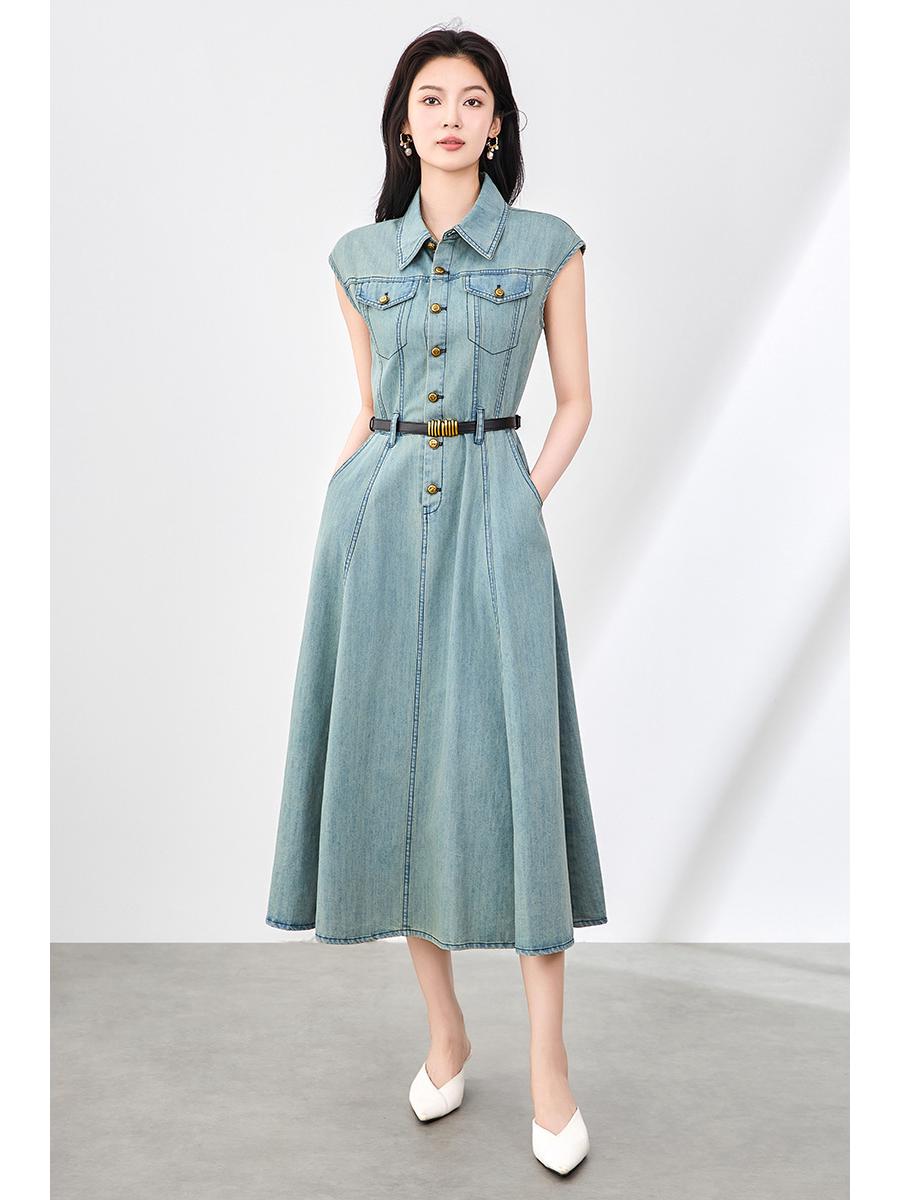 

Гонконгское ретро джинсовое платье без рукавов - Приталенное, Большой клеш, Французский длинный стиль, Новая женская мода Нанью. Small