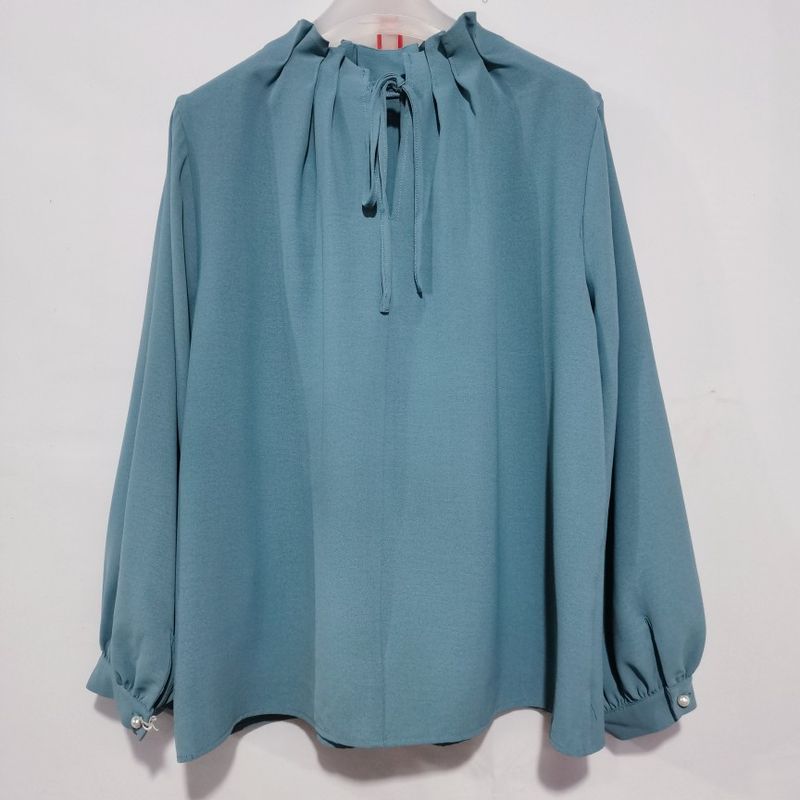 Export Japanese Original Single Cut Label Pearl Buckle Stand Collar Pullover Chiffon Long Sleeves Shirt Women's Professional Commute Shirt Base