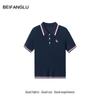 Northern Deer French Style Striped Knit Polo, Lyocell & Triacetate Short Sleeve