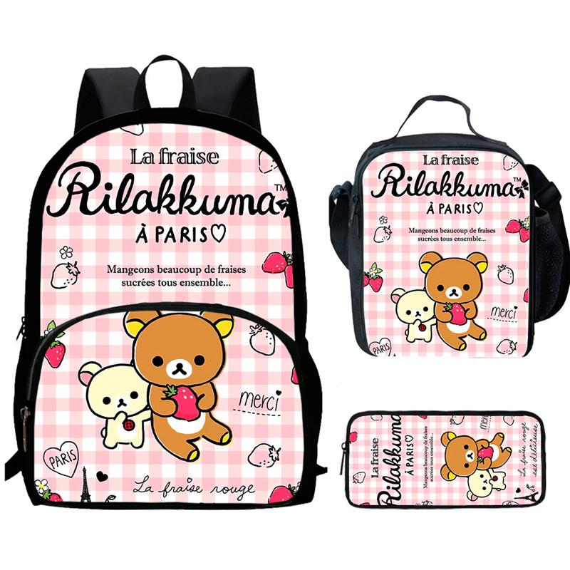 Strawberry Bear School Bag High Definition Printing Multi-Function Oxford Lightweight Backpack
