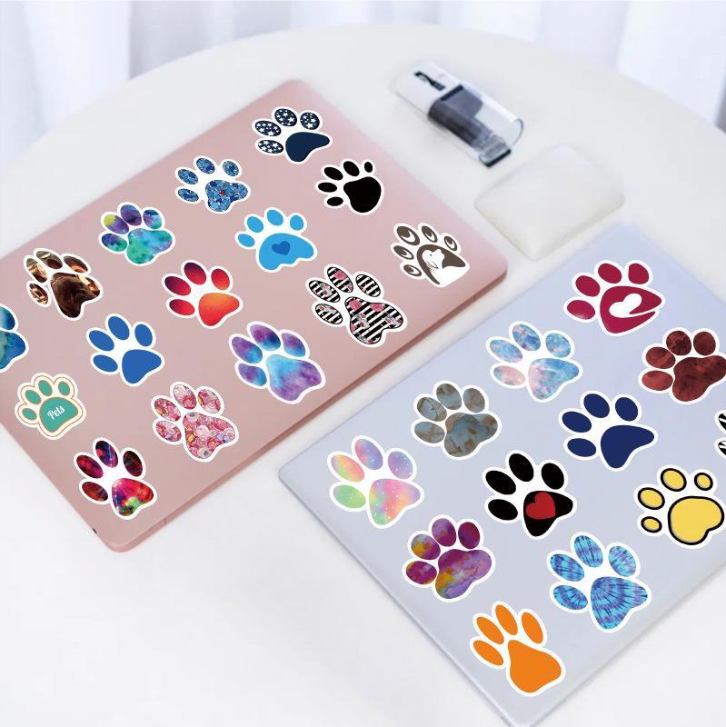 10/60pcs Cute Colorful Paw Print Stickers Cat Dog Paw Graffiti Stickers for DIY Luggage Laptop Skateboard Motorcycle Bicycle Sticker