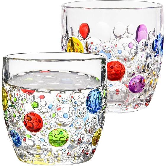Colorful Bubbly Drinking Glasses Set of 2, 11 Oz (330 Ml), Stemless Champagne Glasses, Cocktail Glasses, Stemless Wine Glasses, Iced Tea Mugs, Heavy