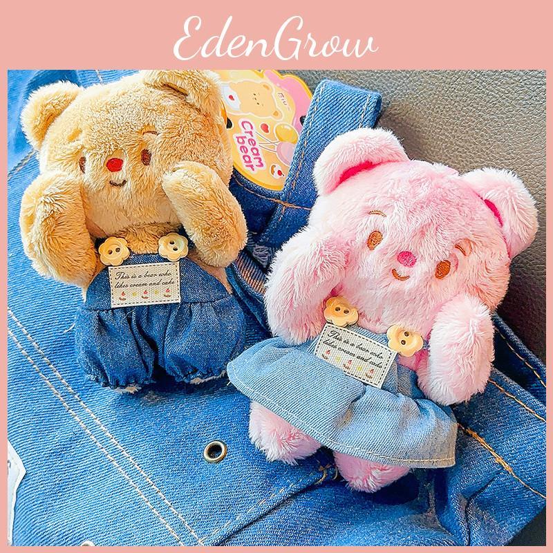 Cream Jinnew Lovely Bear Plush Keychain With Denim Overalls For Collectible Gifts