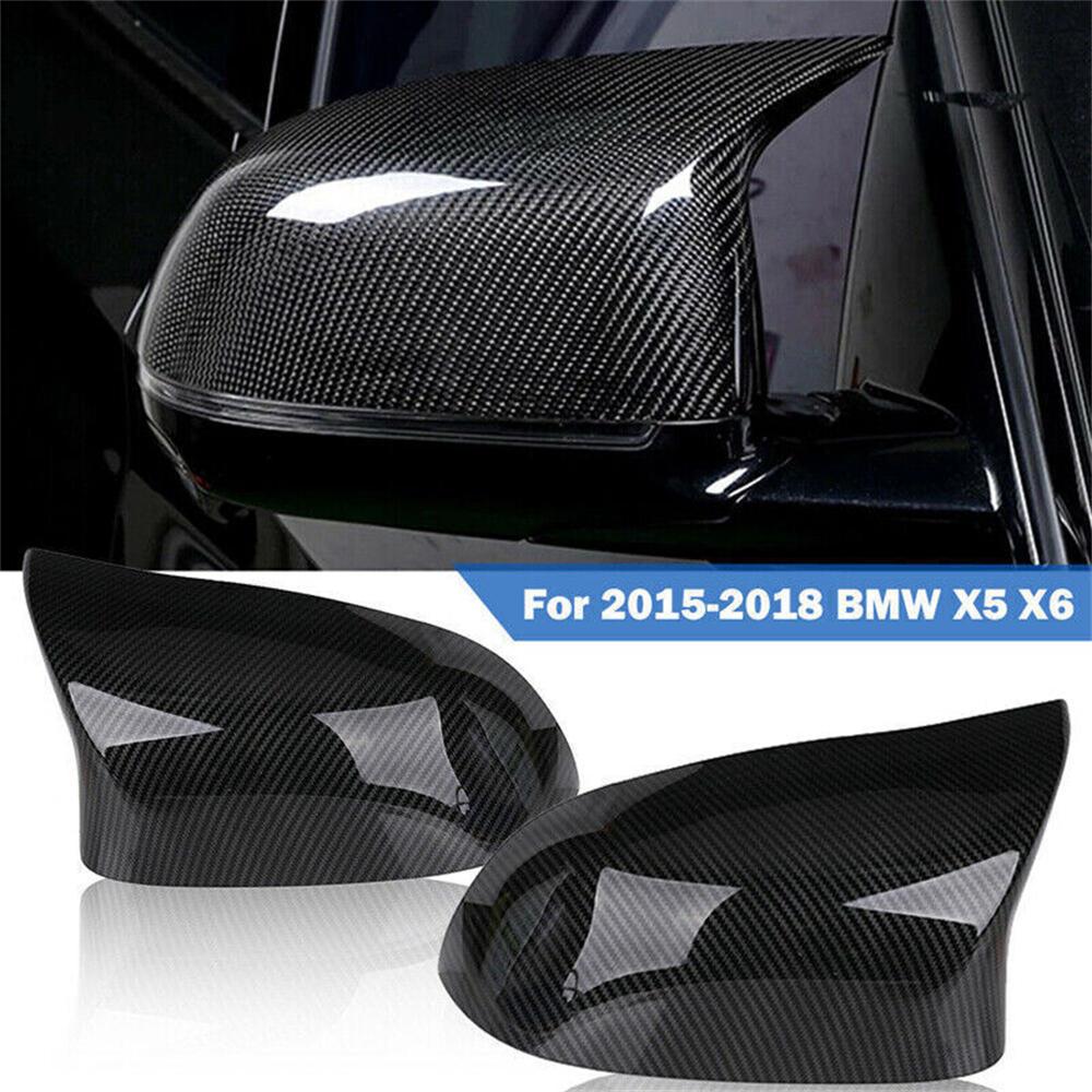2X Carbon Fiber Look M Style Mirror Cover Caps For BMW X3 X5 X6 F25 F15 F16 2014-2018