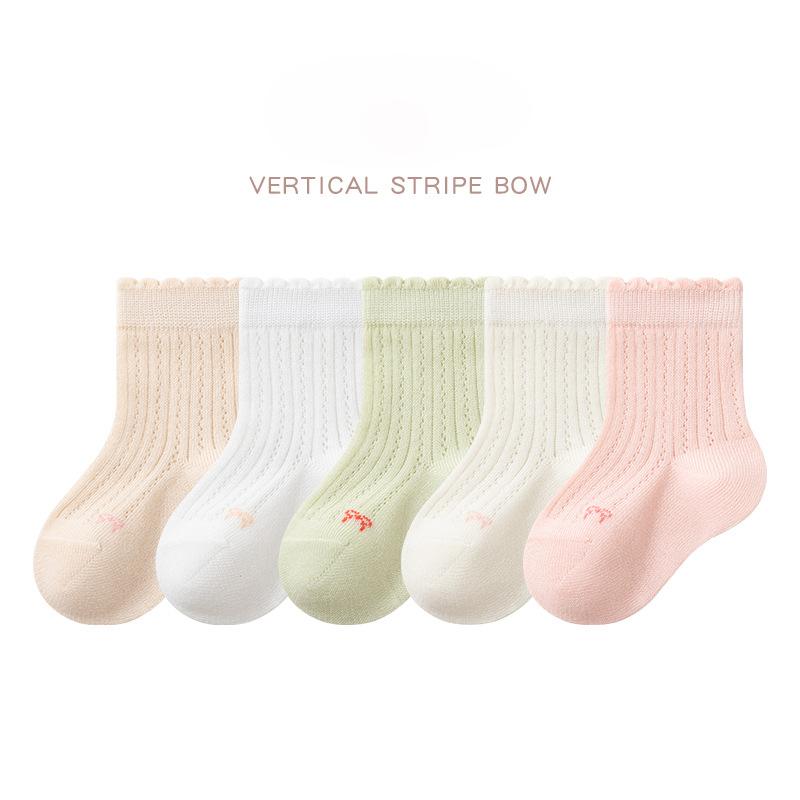 5 Pairs Baby Mesh Socks Summer Thin Combed Cotton Mid Calf Socks Toddler Socks Unisex Kids Socks for 0-8 Years Old