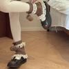 Fashionable Plush Balls Bows Adorned Leg Warmers with Lace Detail for Women's Hollowout Knitted Short Leg Covers Sleeves