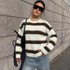 TEMU Europe 2026: American Retro Striped Knit Sweater - Loose Fit, Drop Shoulder, Long Sleeve, Round Neck.
