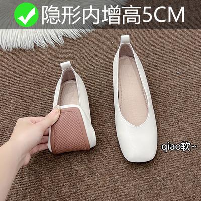 Chaussures simples pour femmes nouvelles à talon bas talon épais hauteur intérieure augmentée fée cuir souple bout carré chaussures beanie pour femmes petite taille 3233