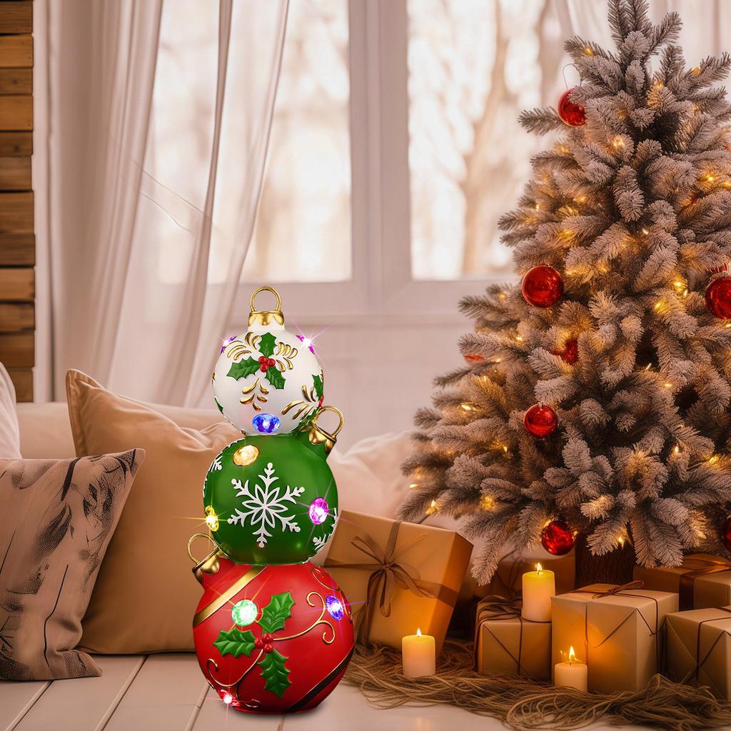 YUETJIN 16 " (40 cm) Weihnachtskugel-Stapelornament mit Farbwechsel für den Innenbereich – Schneeflocken-Feiertagsdekoration mit LED-Lichtern