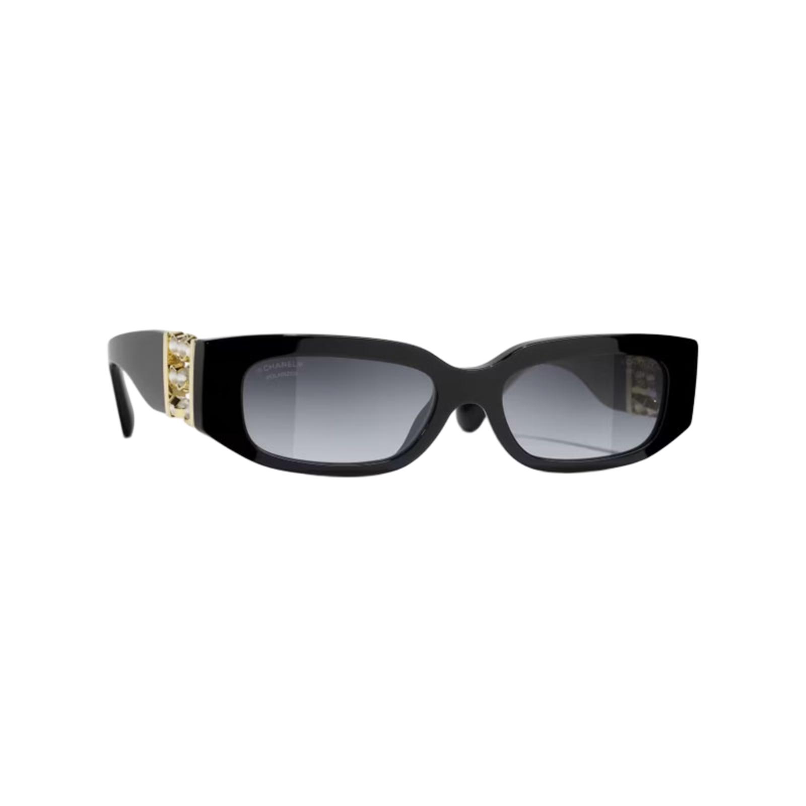 

Chanel Rectangular Sunglasses With Beaded Temples Unisex sunglasses Black CH5544A-C622S8 Black, Loose Fit CH5544