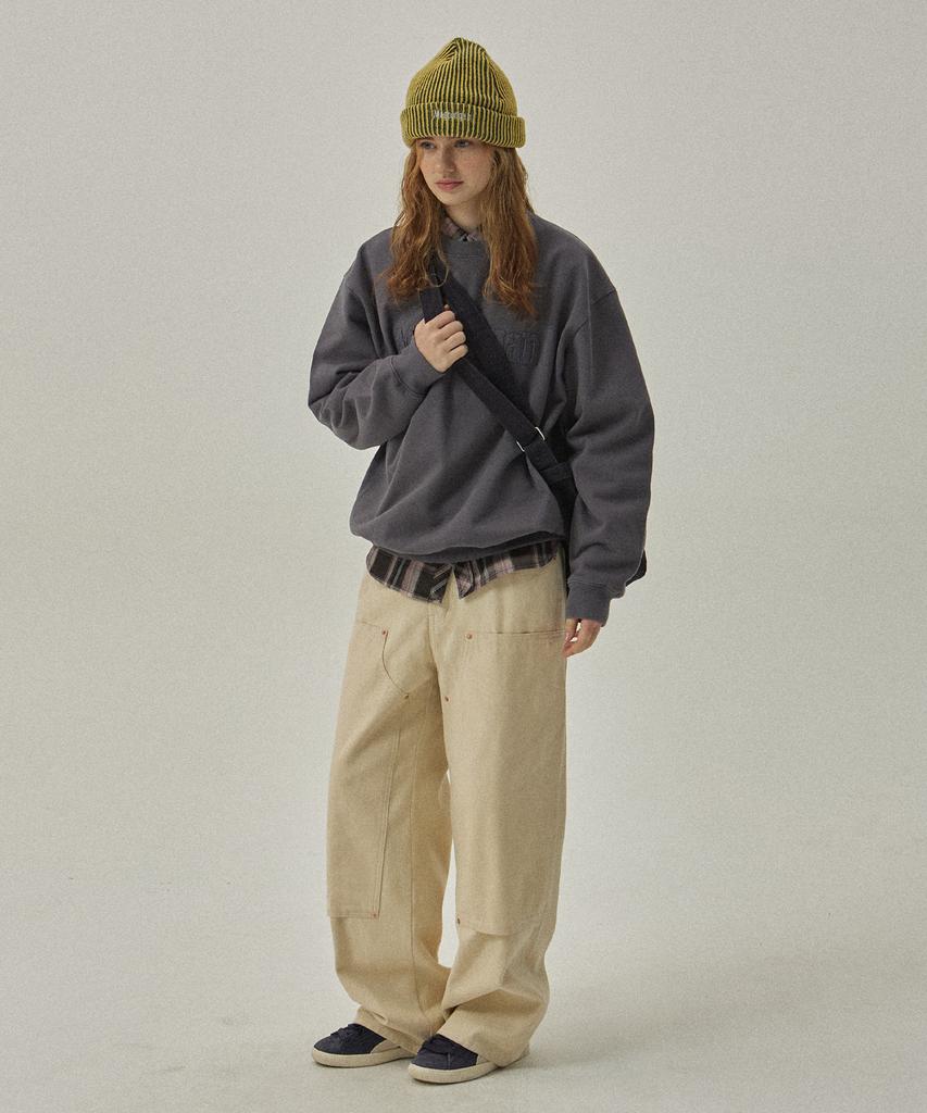 MAGOODGAN Pantalon de Charpentier Large à Genoux Contrastés Farburn 4406 Coton Crème