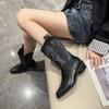 New Style Women's High Quality Block Heels Mid-calf White Cowboy Boots Women Vintage Country Concert Western Boots Shoes