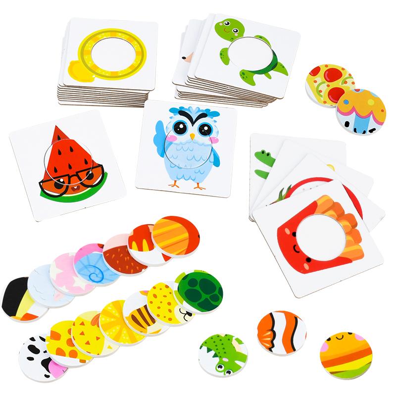 

Montessori Early Education Toy Wooden Cartoon Animals Cognitive Puzzles Toy Memory Matching Game Fine Motor Toy Gifts for Kids